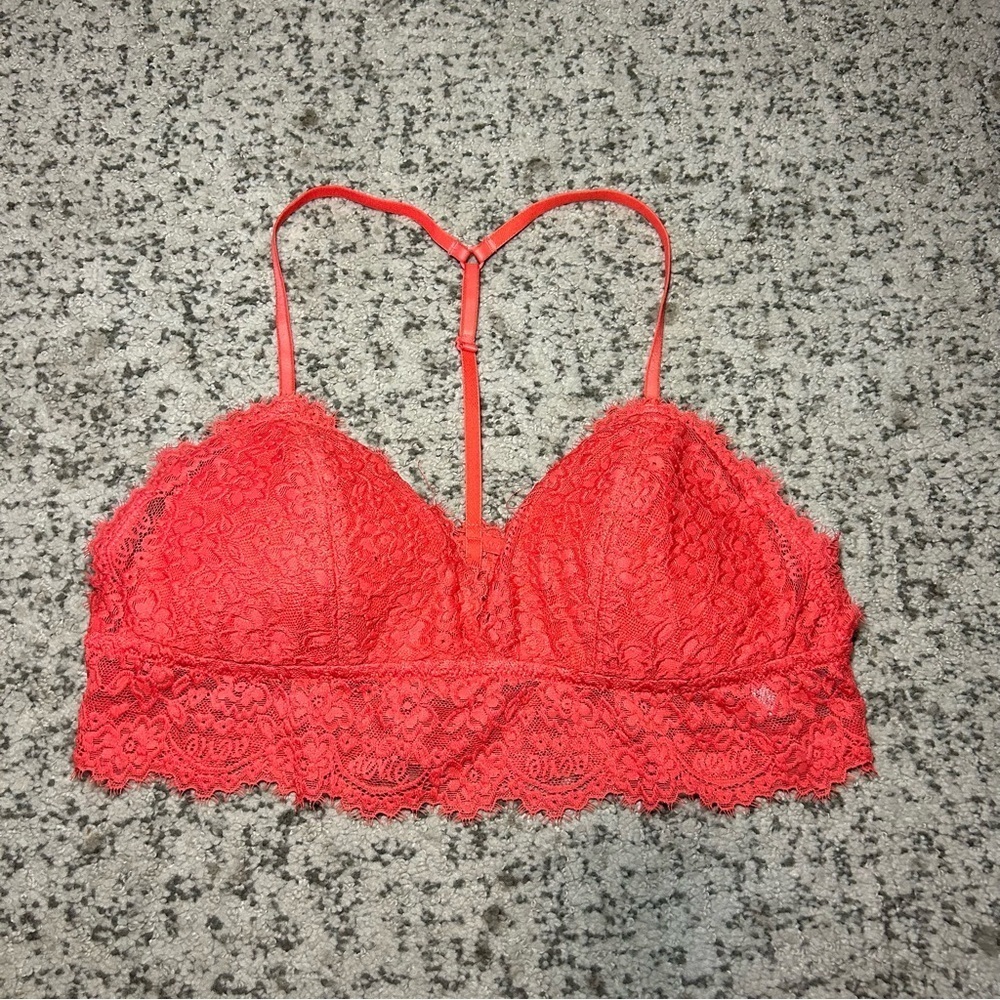 Aerie Red Floral Laced Bralette Size Medium